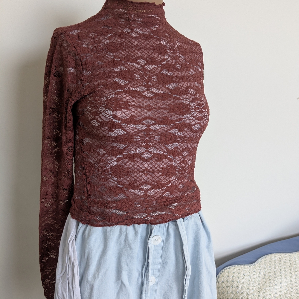 Elegant Lace Long Sleeve Top - Brown